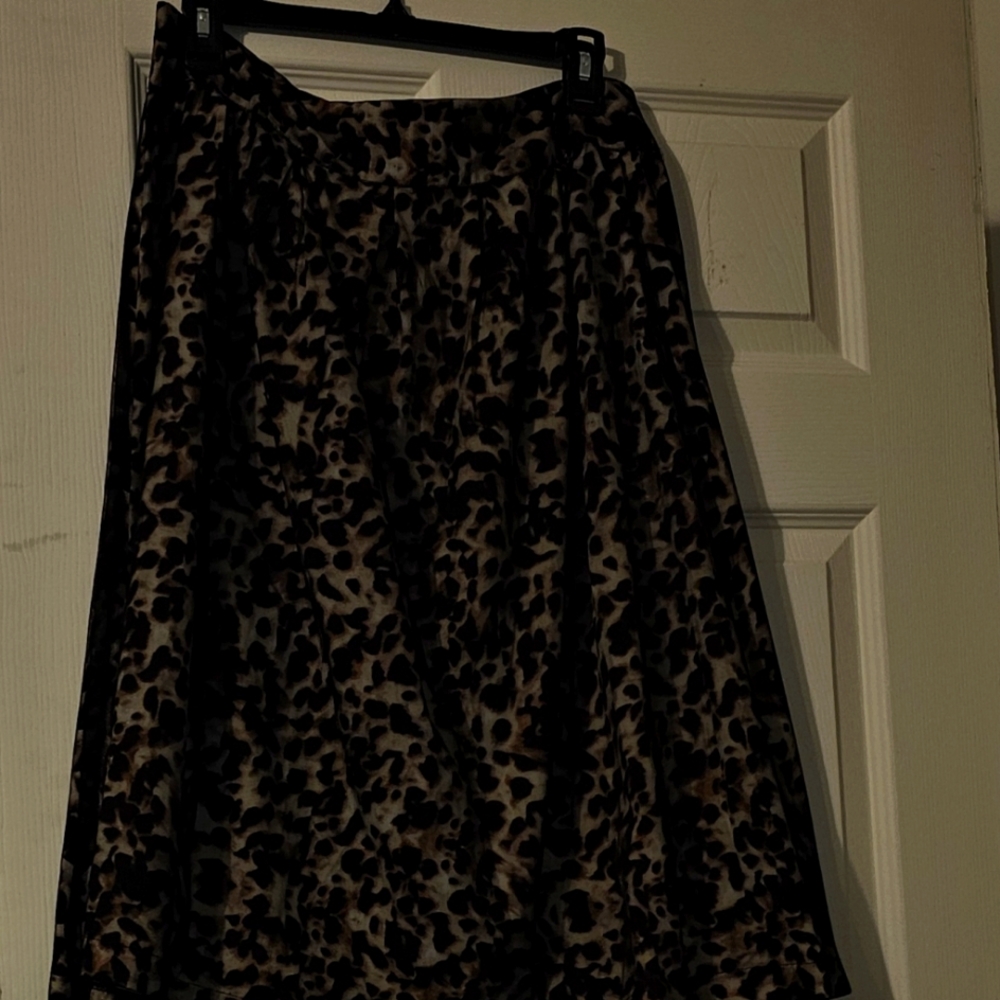 Lucky & Coco Leopard Print A Line Knee Length Modest Skirt